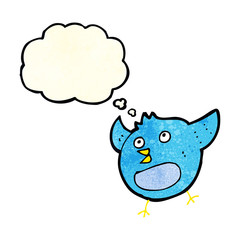 cartoon happy bird with thought bubble