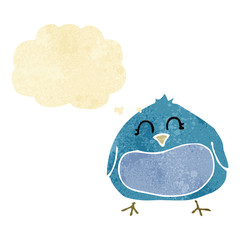cartoon fat bird with thought bubble