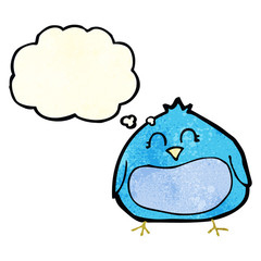 cartoon fat bird with thought bubble
