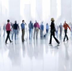 group of people in the lobby business center