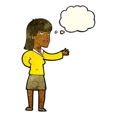 cartoon woman explaining with thought bubble