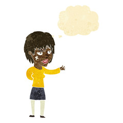 cartoon woman with sticking plaster on face with thought bubble