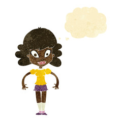 cartoon pretty woman with thought bubble