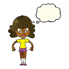 cartoon pretty woman with thought bubble