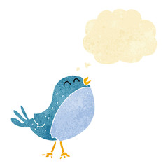 cartoon singing bird with thought bubble