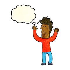 cartoon stressed man with thought bubble