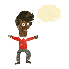 cartoon startled man with thought bubble