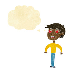 cartoon man in love with thought bubble