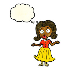 cartoon confused girl with thought bubble