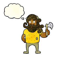 cartoon lumberjack with axe with thought bubble