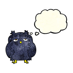 cartoon wise old owl with thought bubble