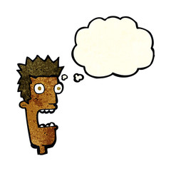 cartoon shocked man's face with thought bubble