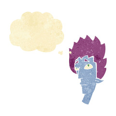 cartoon vampire head with thought bubble