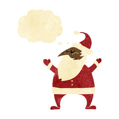 cartoon santa claus with thought bubble