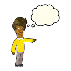 cartoon pointing man with thought bubble