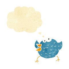 cartoon happy bird with thought bubble