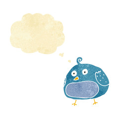 cartoon fat bird with thought bubble