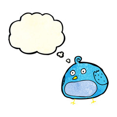 cartoon fat bird with thought bubble
