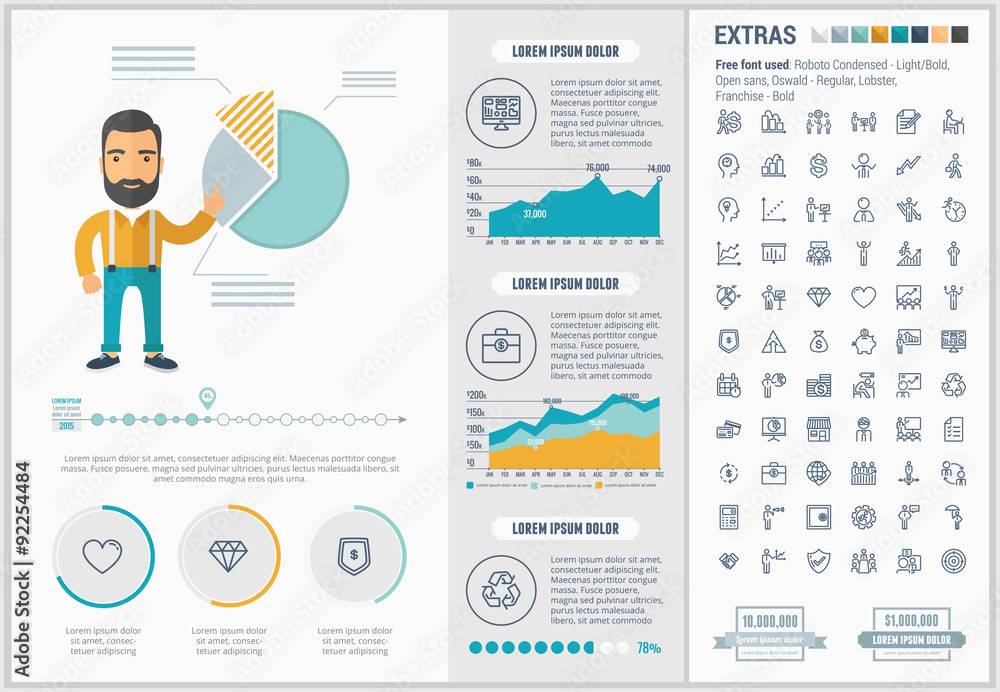 Sticker business flat design infographic template