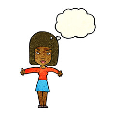 cartoon woman giving thumbs up symbol with thought bubble