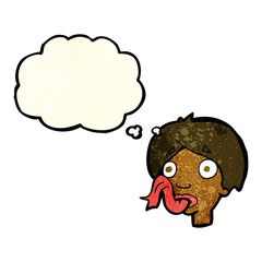 cartoon head sticking out tongue with thought bubble