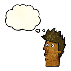 cartoon surprised face with thought bubble