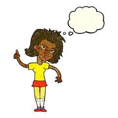 cartoon woman with idea with thought bubble