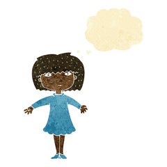 cartoon surprised woman with thought bubble