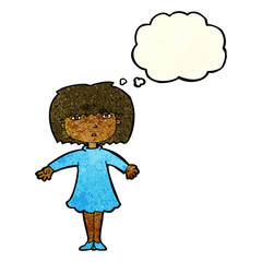 cartoon surprised woman with thought bubble