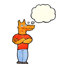 cartoon fox man with thought bubble