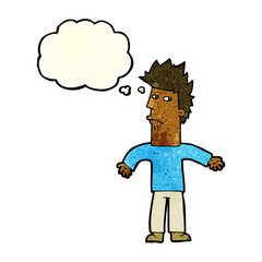 cartoon confused man with thought bubble