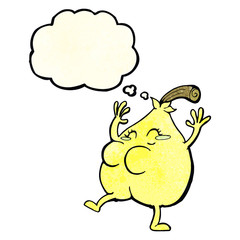 a nice pear cartoon with thought bubble