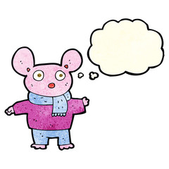 cartoon mouse in clothes with thought bubble
