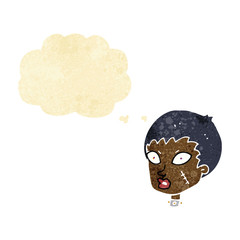 cartoon female zombie head with thought bubble