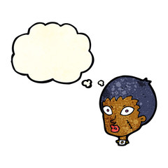 cartoon female zombie head with thought bubble
