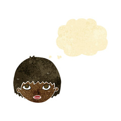 cartoon girl staring with thought bubble
