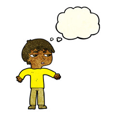 cartoon annoyed boy with thought bubble