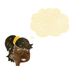 cartoon pretty female face with thought bubble