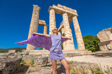 Happy tourist at Zeus Temple
