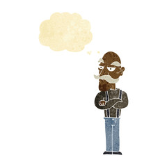 cartoon bored old man with thought bubble