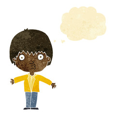 cartoon amazed boy with thought bubble