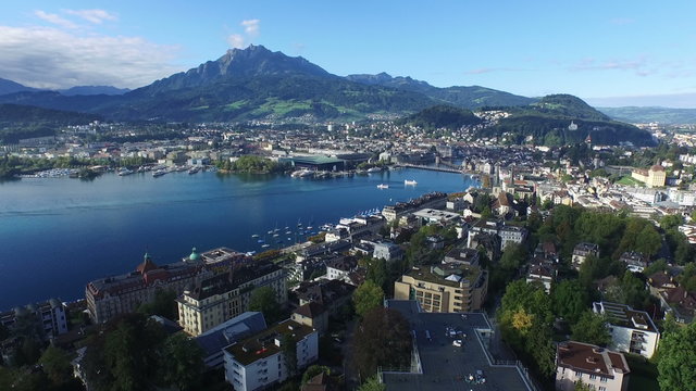 Aerial view of Lucerne and Mount Pilatus, Switzerland