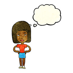 cartoon annoyed woman with thought bubble