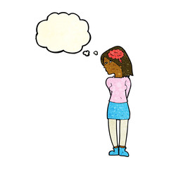 cartoon brainy woman with thought bubble