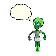 cartoon zombie monster woman with thought bubble