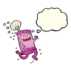 cartoon crazy soda can with thought bubble