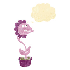 cartoon monster plant with thought bubble