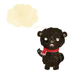 cartoon black bear wearing scarf with thought bubble