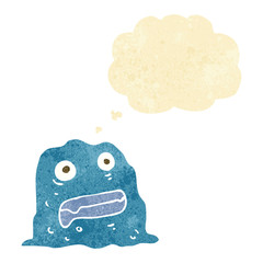 cartoon slime creature with thought bubble