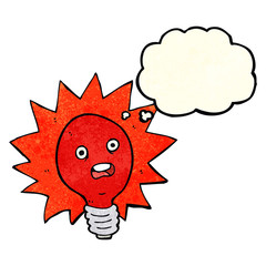 cartoon red lightbulb with thought bubble